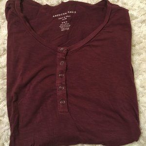 American Eagle Soft & Sexy Burgundy Long Sleeve Top with Buttons
